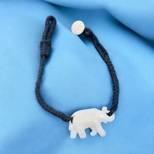 Vintage Lucky Elephant Charm Cord Bracelet - Black and White